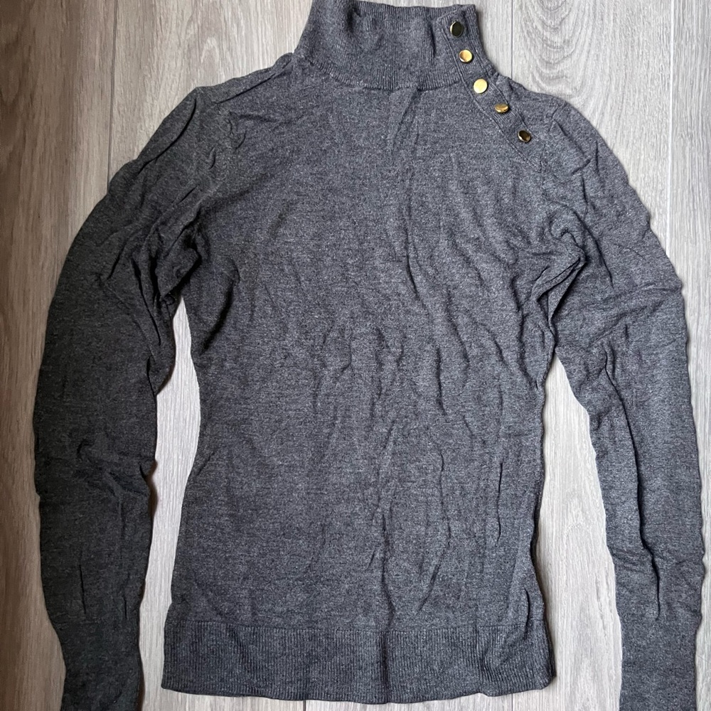 H&M Dark Gray Turtleneck Sweater with Gold Buttons